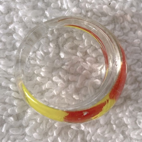 Vintage Art Glass Handmade Red Yellow Band Ring - Picture 8 of 11